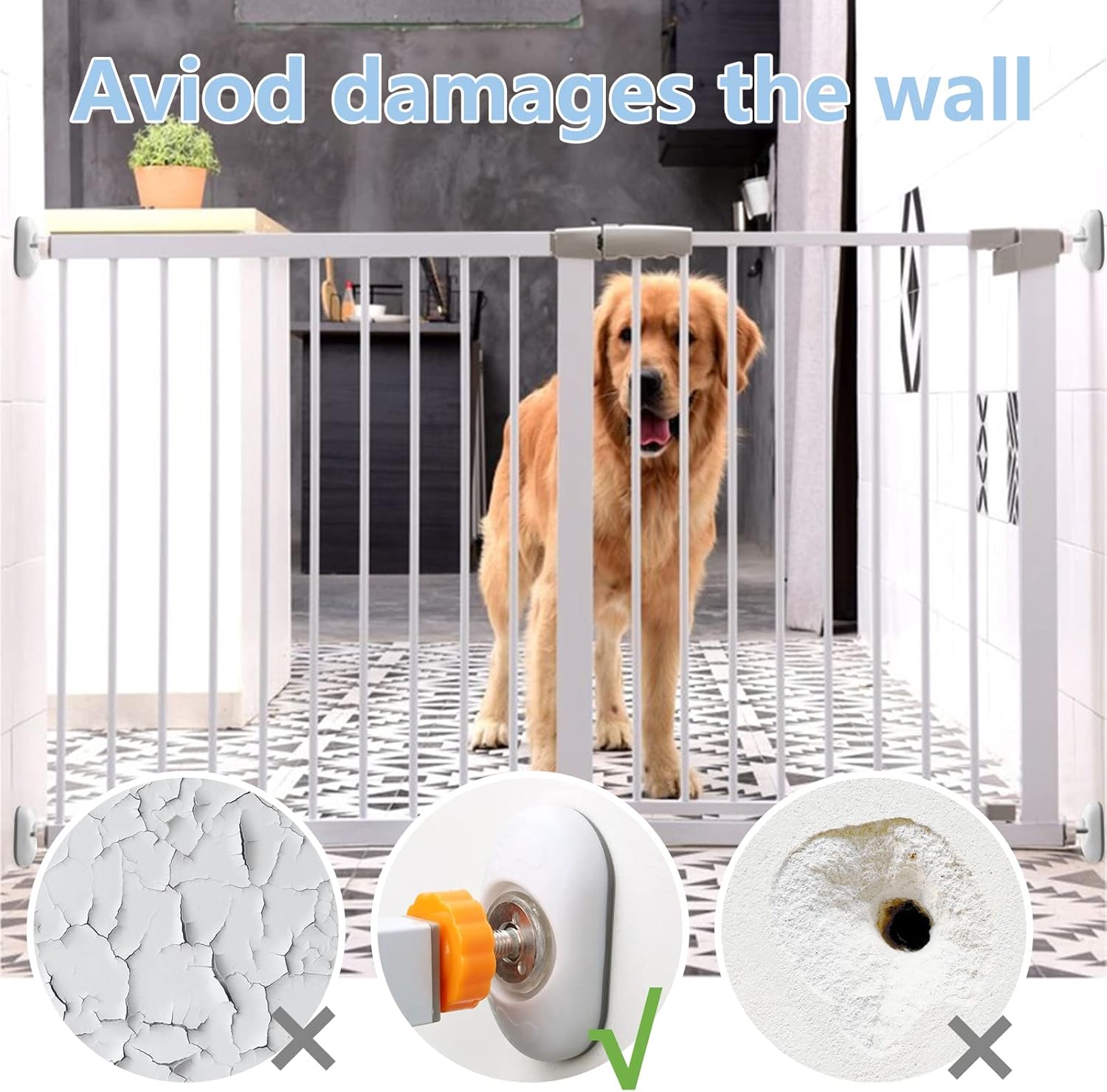 Baby Gate Wall Protector Set, 4 Packs Stair Gate Extension Wall Saver - White: image 4