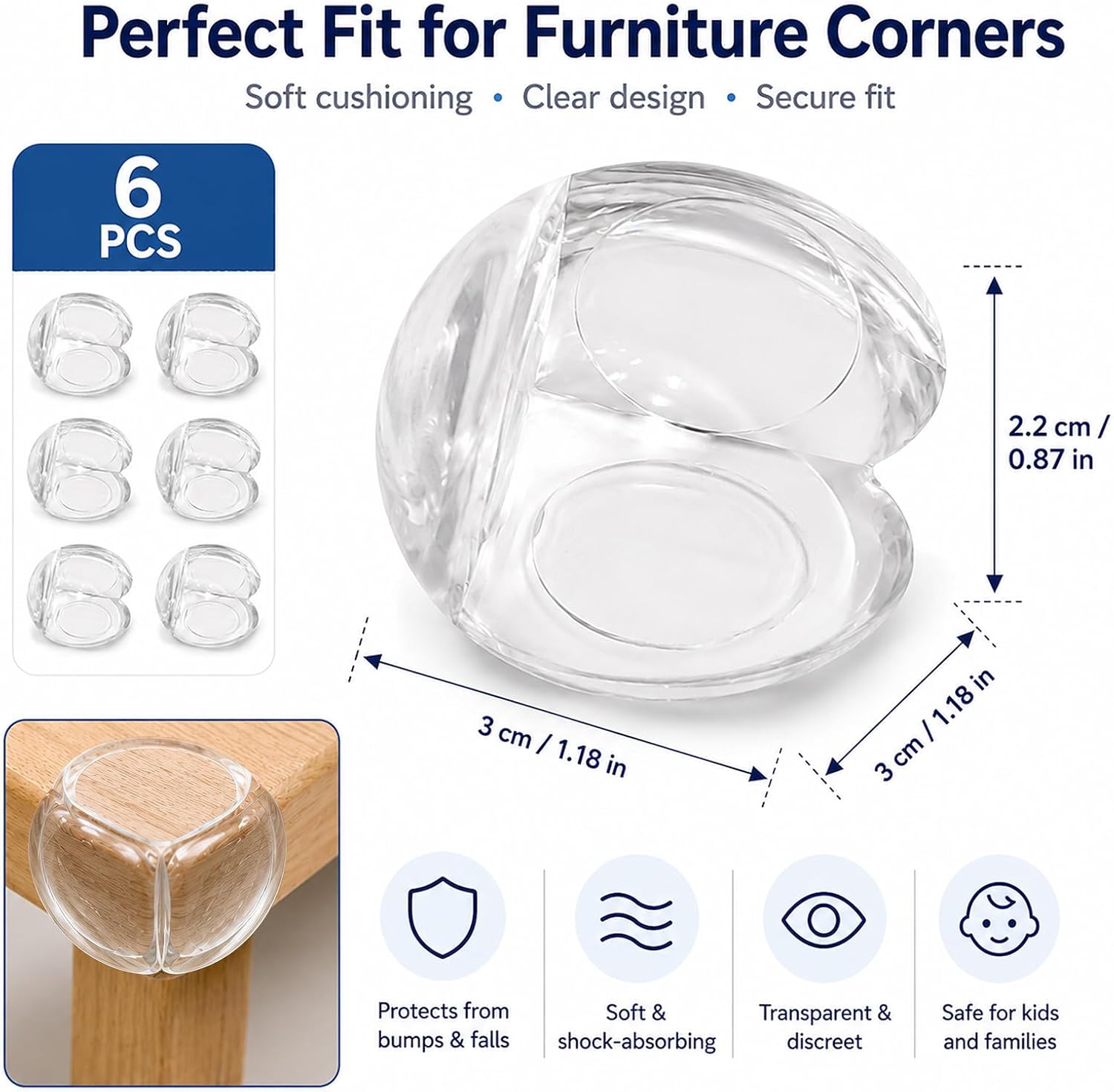 Baby Proofing Corner Protectors, 6 Pack Clear Ball-Shaped Silicone Furniture Table Edge: image 2
