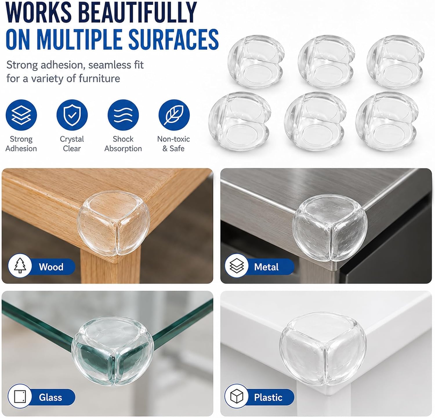 Baby Proofing Corner Protectors, 6 Pack Clear Ball-Shaped Silicone Furniture Table Edge: image 4