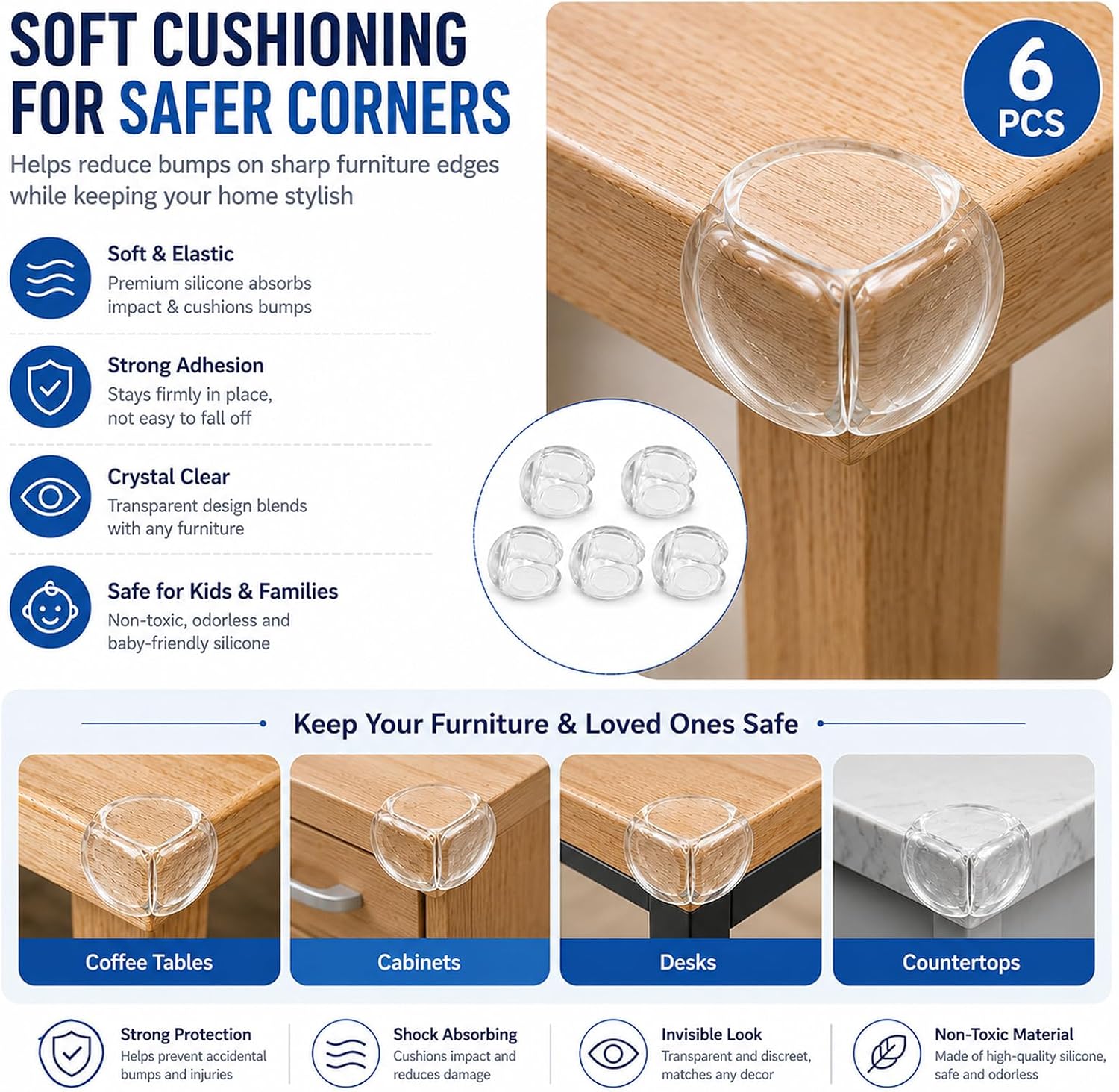 Baby Proofing Corner Protectors, 6 Pack Clear Ball-Shaped Silicone Furniture Table Edge: image 5