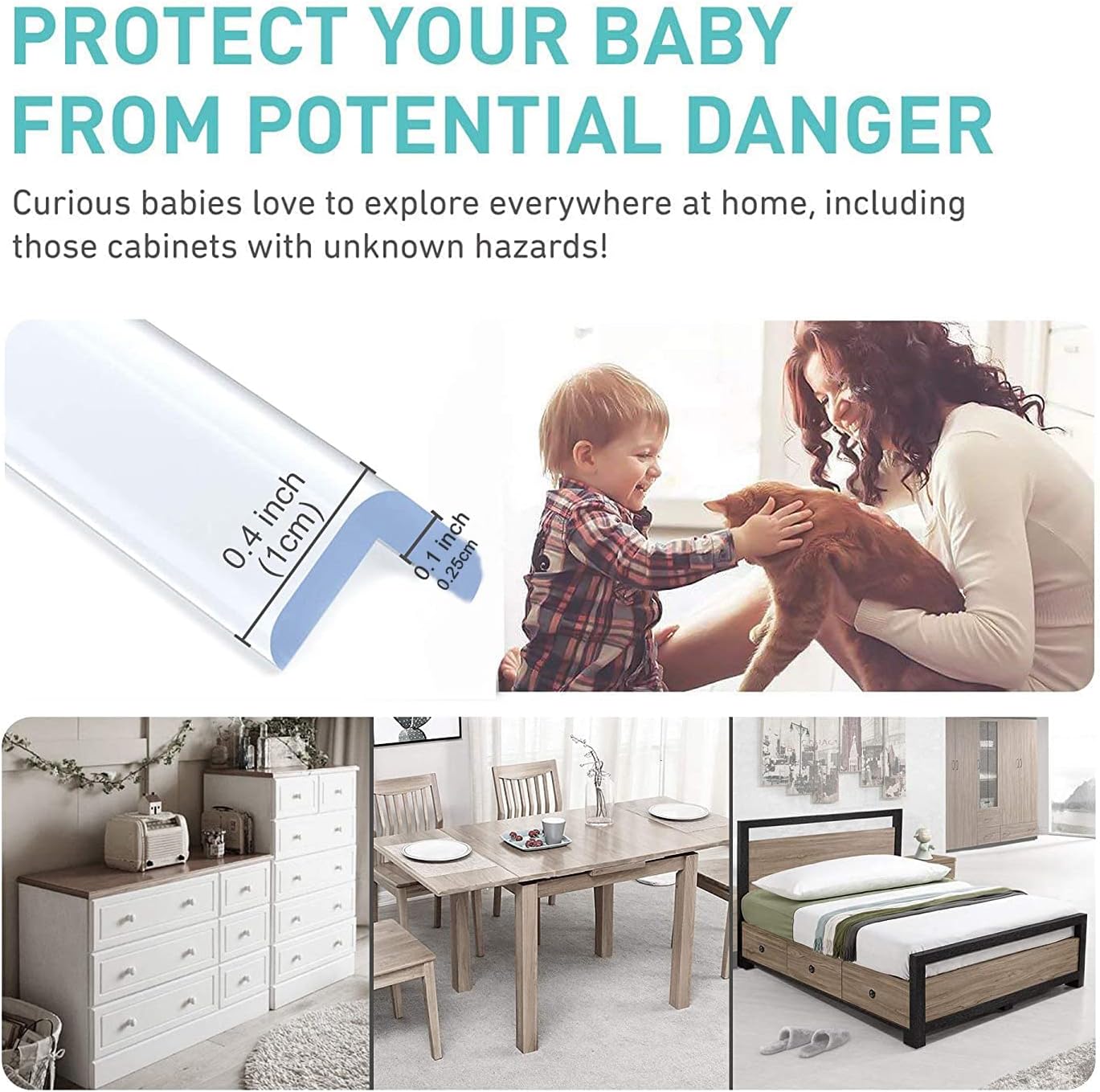 Clear Edge Protector Strip with 4 Corner Protectors, Baby Proofing Kit for Furniture: image 3