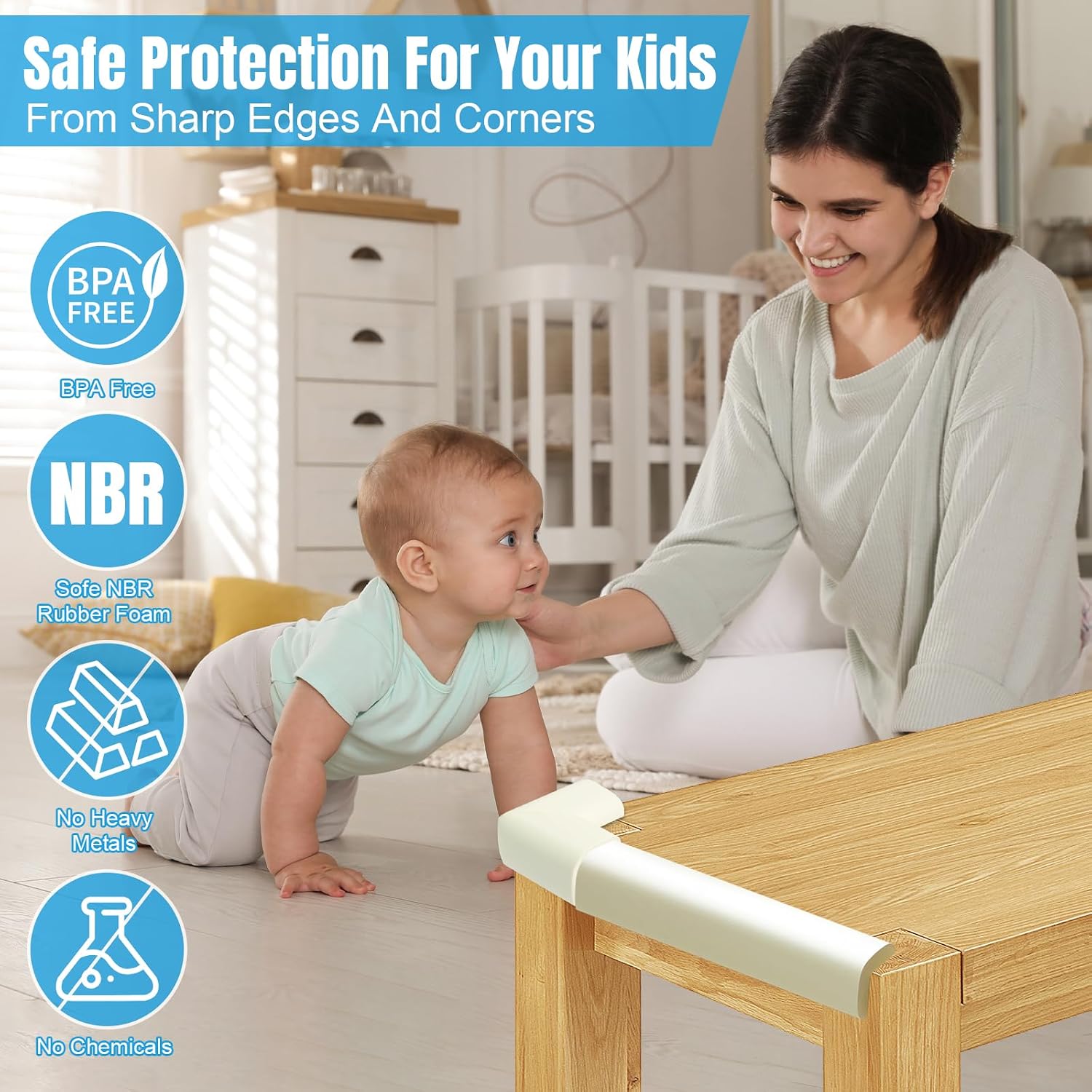 9 Pcs Baby Proofing Edge and Corner Foam Protectors, 2m L Shape Safety Strip - White: image 2