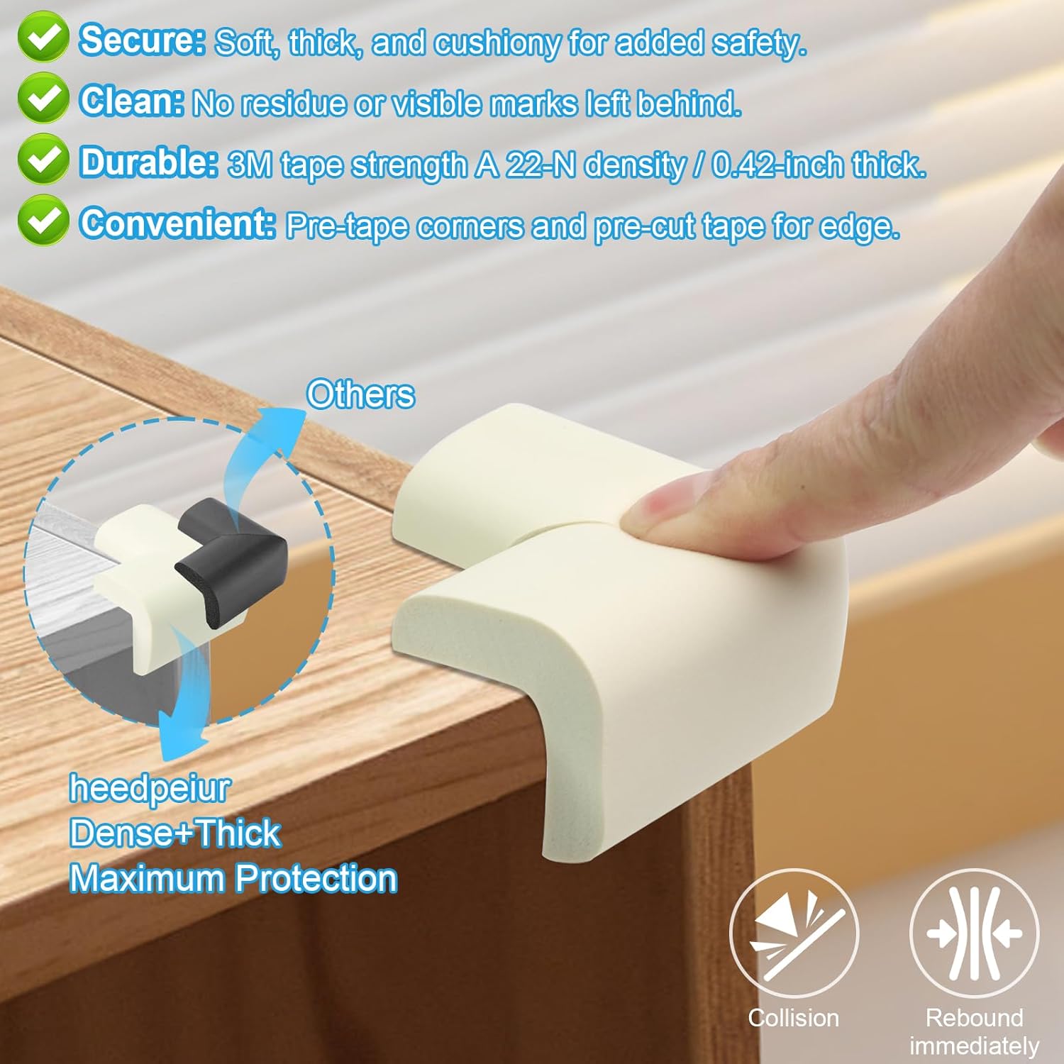 9 Pcs Baby Proofing Edge and Corner Foam Protectors, 2m L Shape Safety Strip - White: image 3
