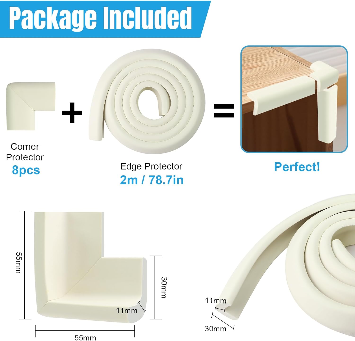 9 Pcs Baby Proofing Edge and Corner Foam Protectors, 2m L Shape Safety Strip - White: image 4