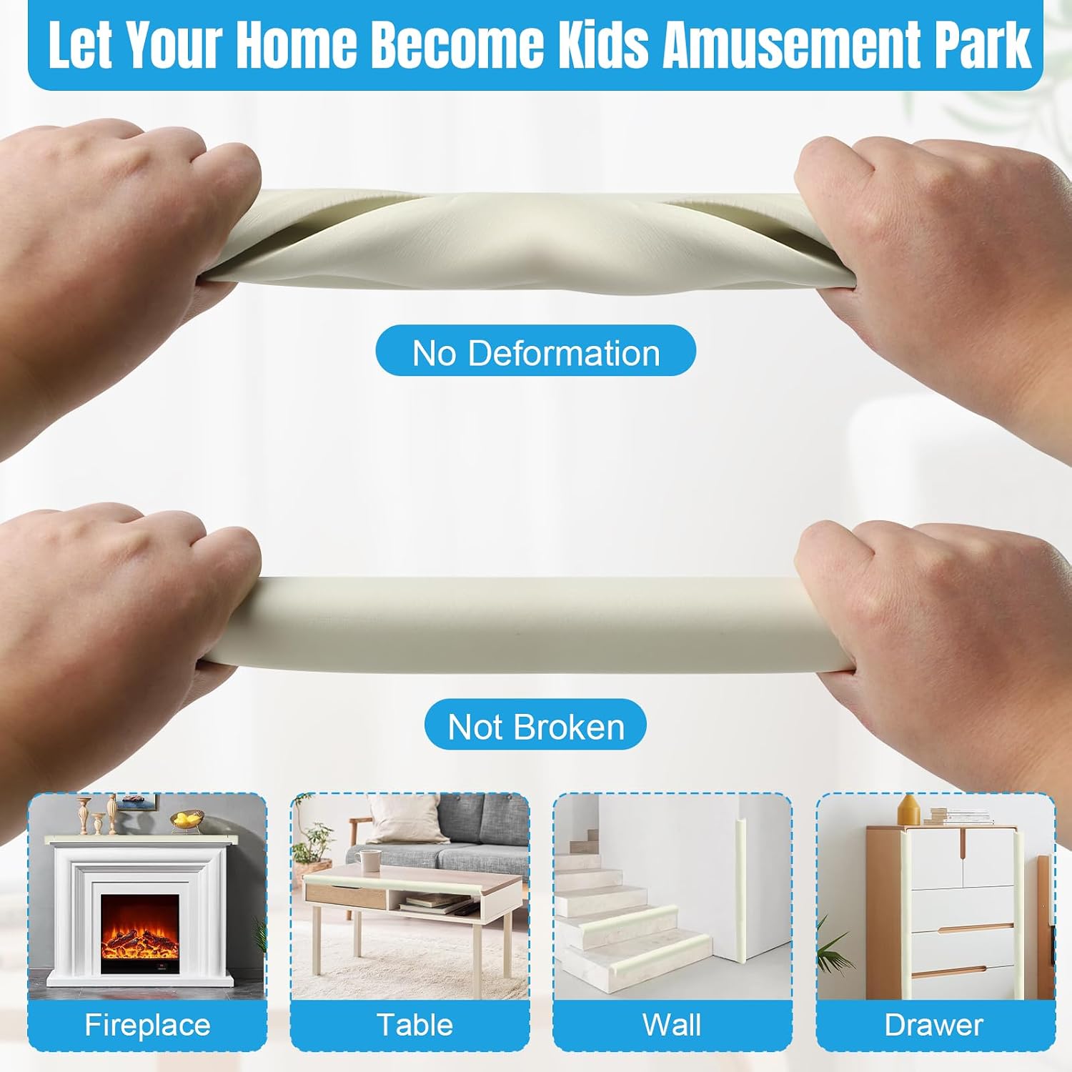 9 Pcs Baby Proofing Edge and Corner Foam Protectors, 2m L Shape Safety Strip - White: image 6
