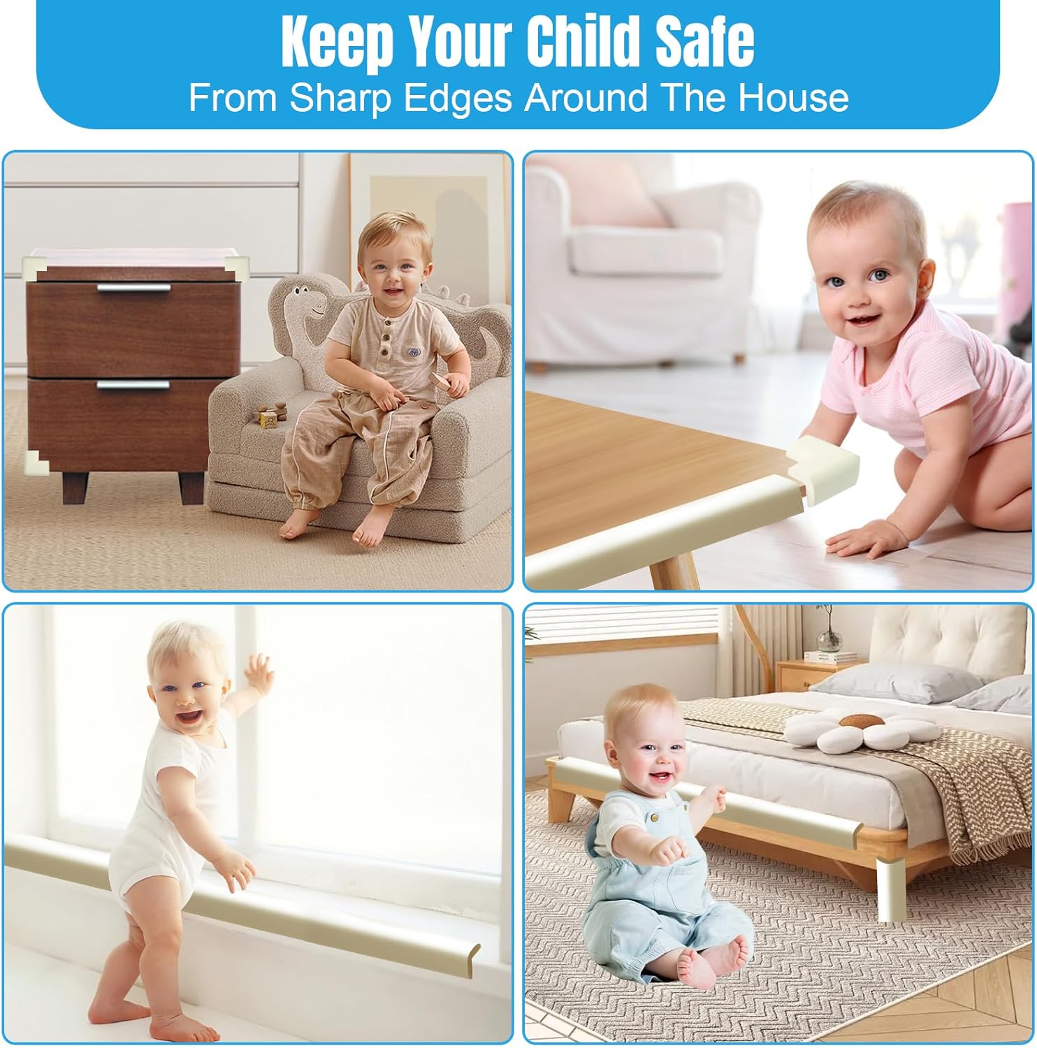 9 Pcs Baby Proofing Edge and Corner Foam Protectors, 2m L Shape Safety Strip - White: image 7