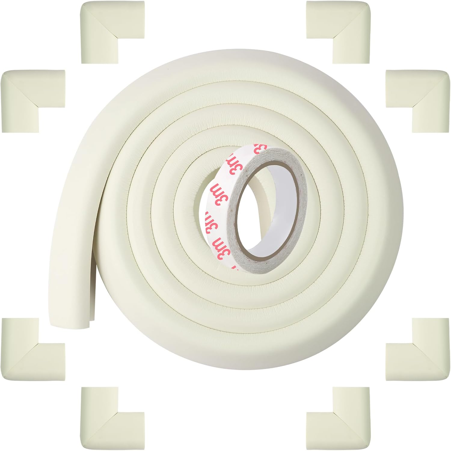 9 Pcs Baby Proofing Edge and Corner Foam Protectors, 2m L Shape Safety Strip - White: image 8