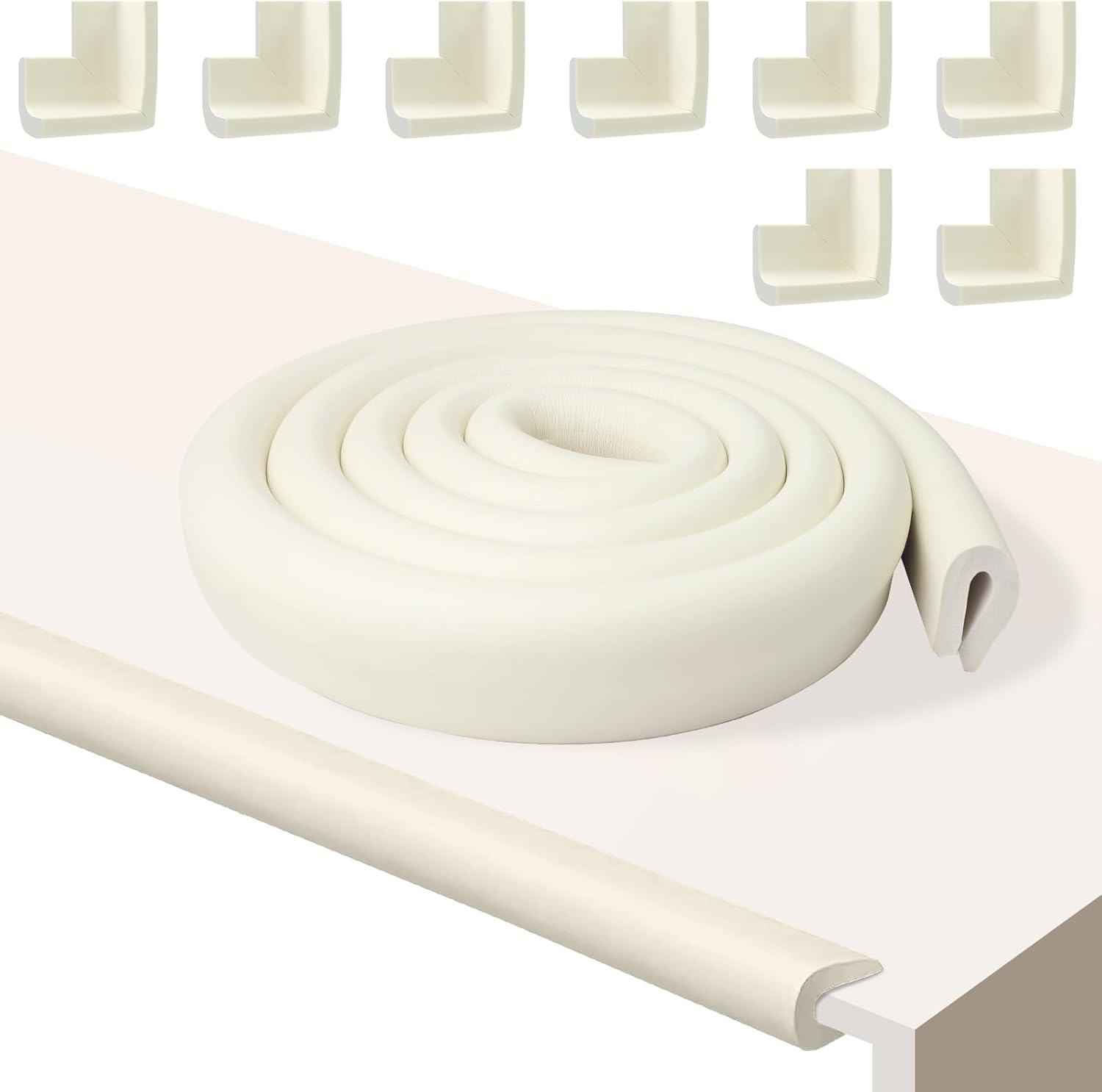 9 Pcs Baby Proofing Edge and Corner Foam Protectors, 2m L Shape Safety Strip - White: image 9