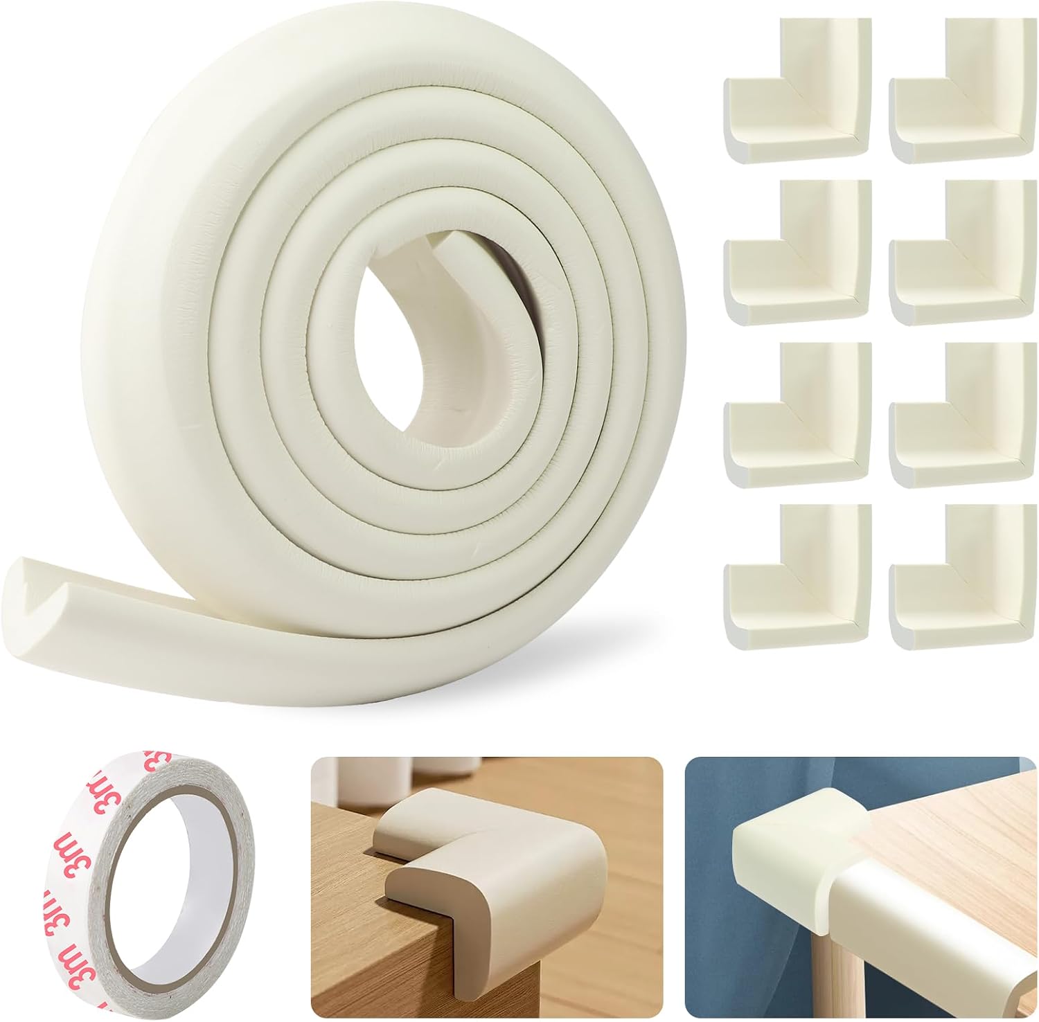 9 Pcs Baby Proofing Edge and Corner Foam Protectors, 2m L Shape Safety Strip - White