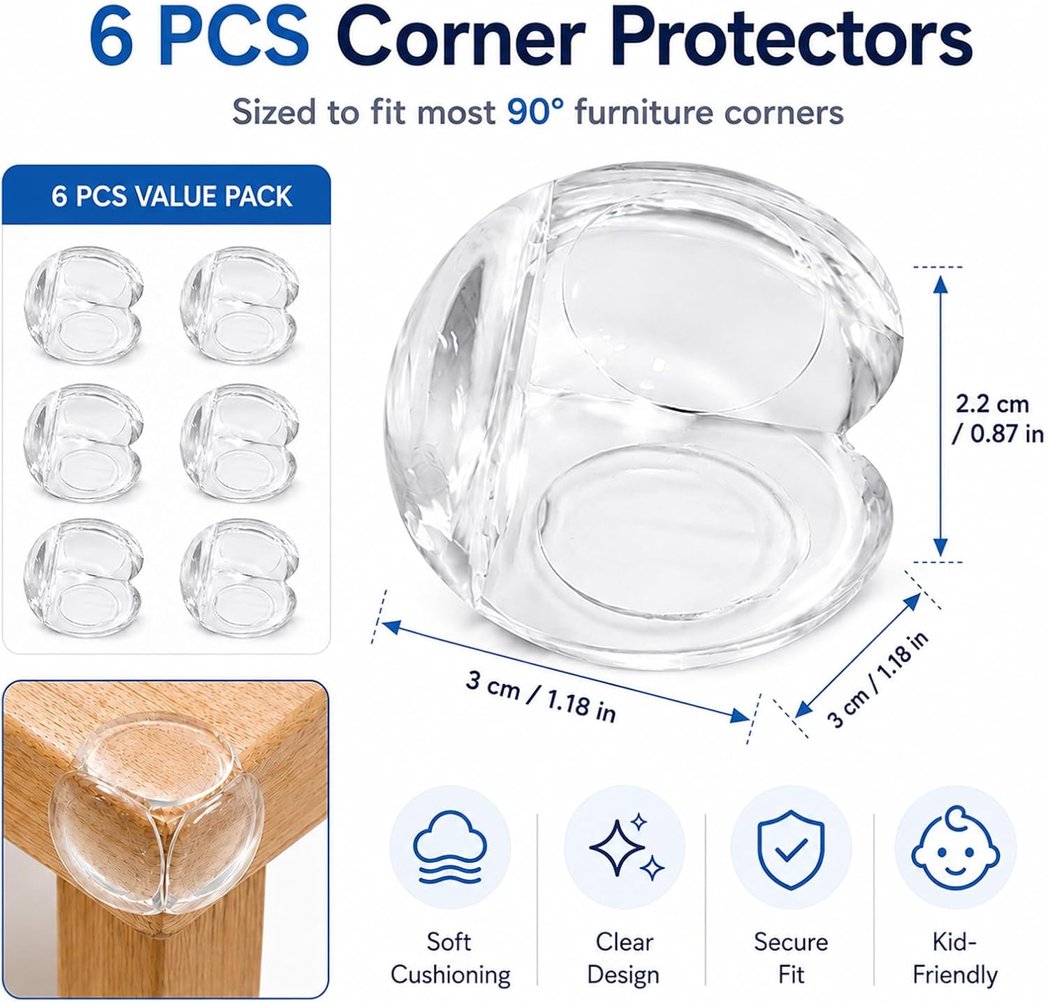 Lafefe Baby Corner Protectors, 6pcs Transparent Silicone Round Corner Guards: image 2