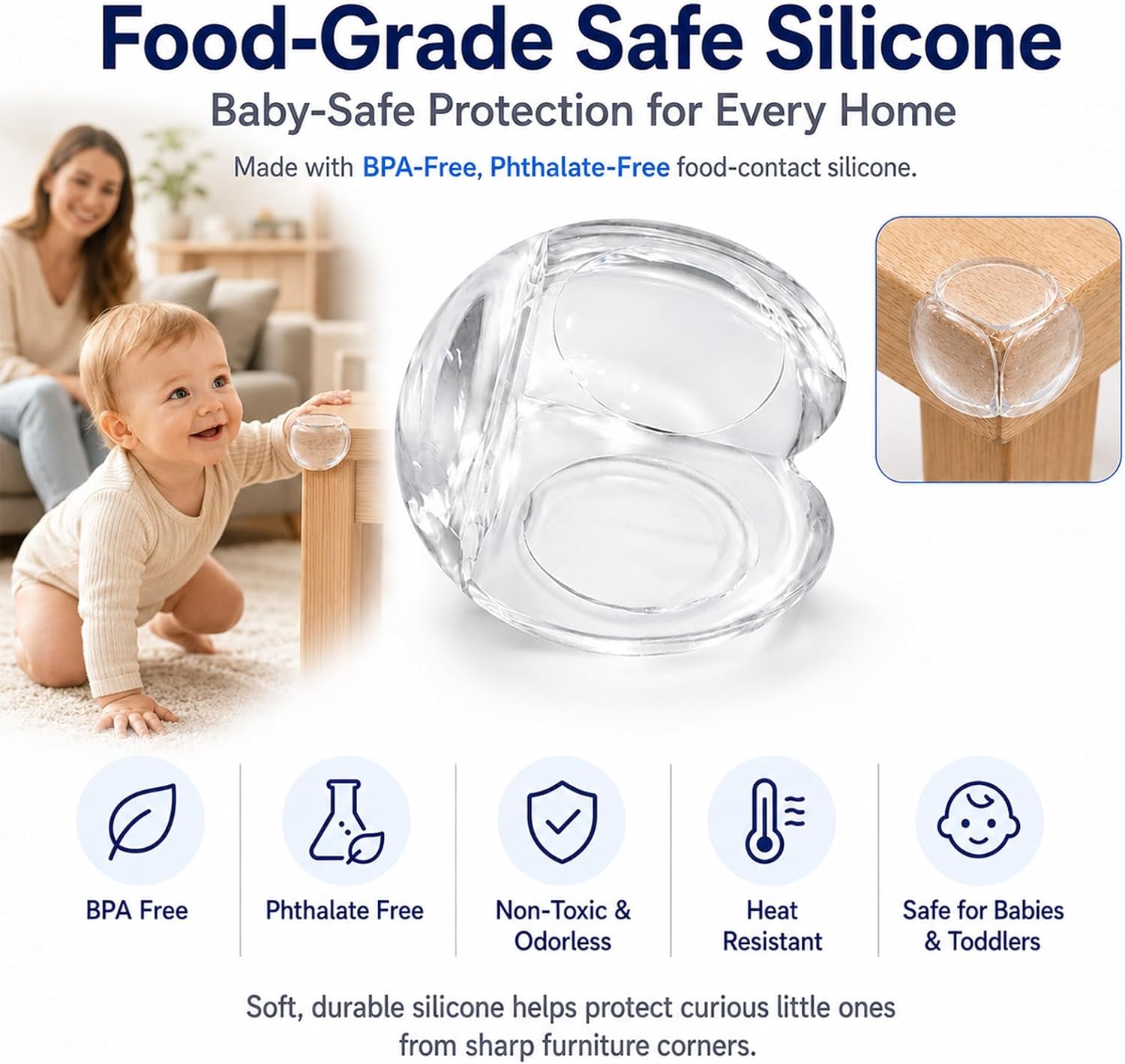 Lafefe Baby Corner Protectors, 6pcs Transparent Silicone Round Corner Guards: image 3