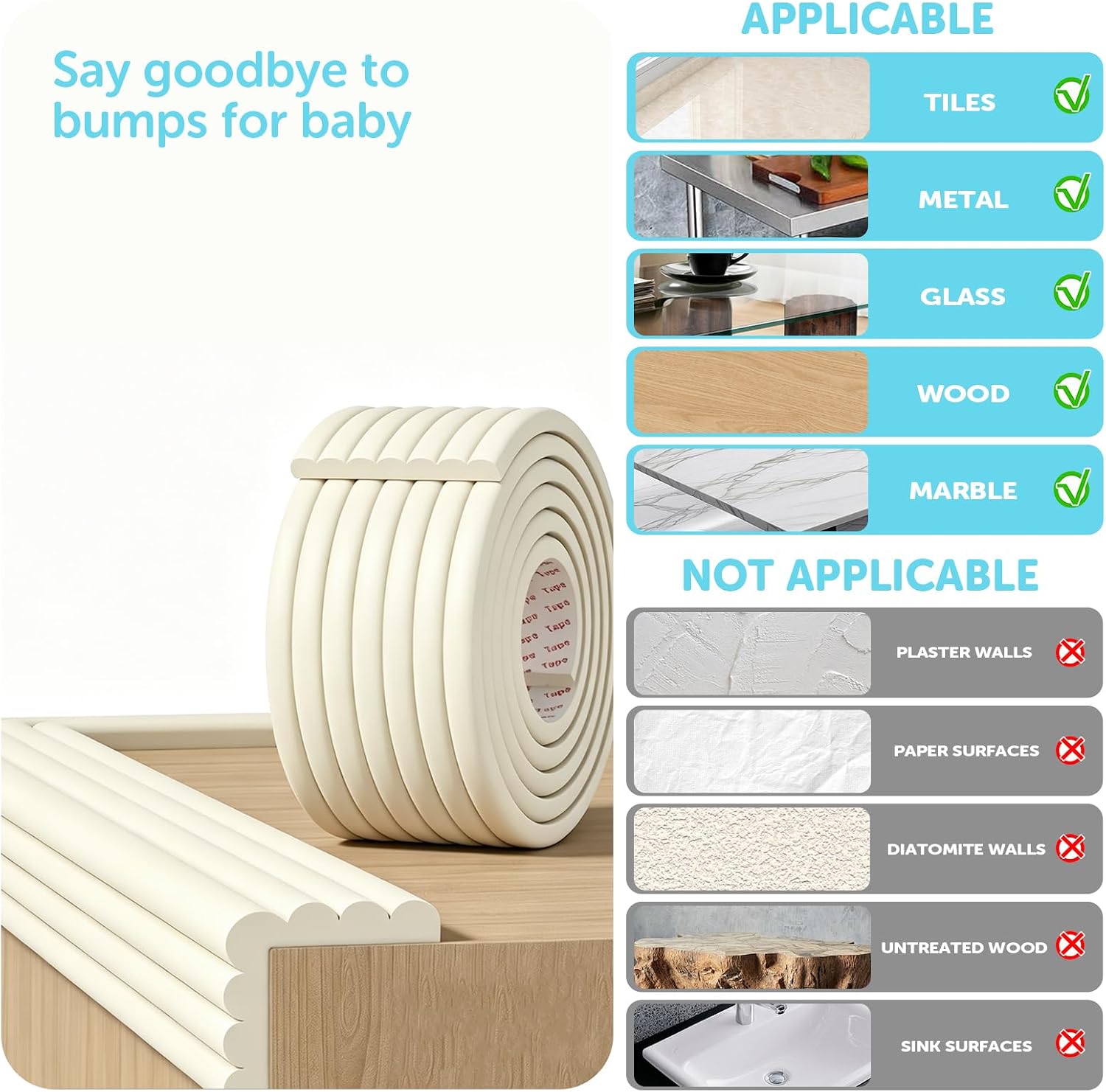 shinfly 5m Baby Proofing Edge & Corner Protectors, Foam Protection Edges, W-Shaped Guards: image 4