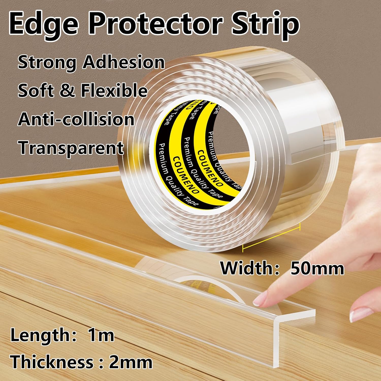COUMENO Baby Corner Protectors, 50mm x 1m Clear Edge Protector Strip, 2mm Thick Soft: image 3