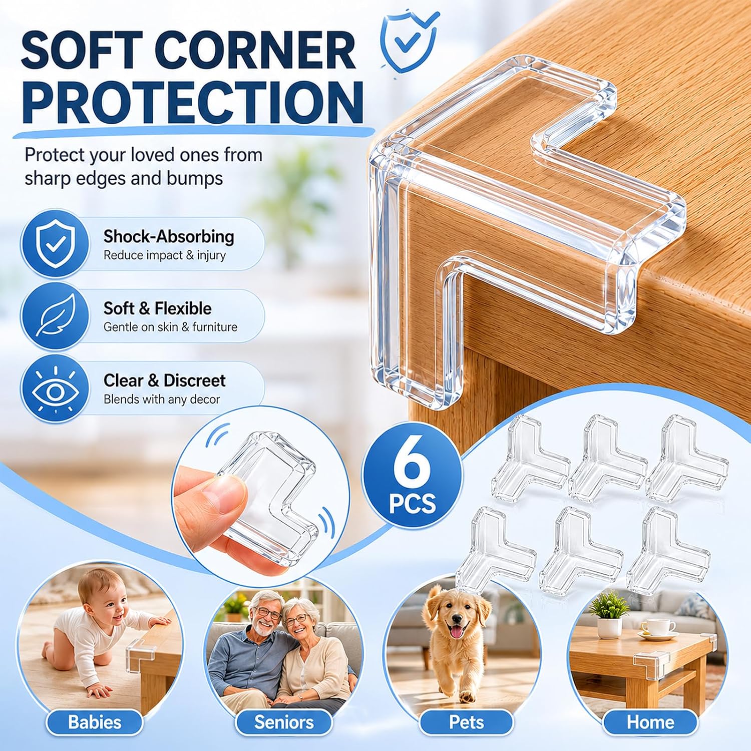 Baby Proofing Corner Protectors, 6 Pack Upgraded T-Shaped Clear Silicone Furniture Corner: image 3