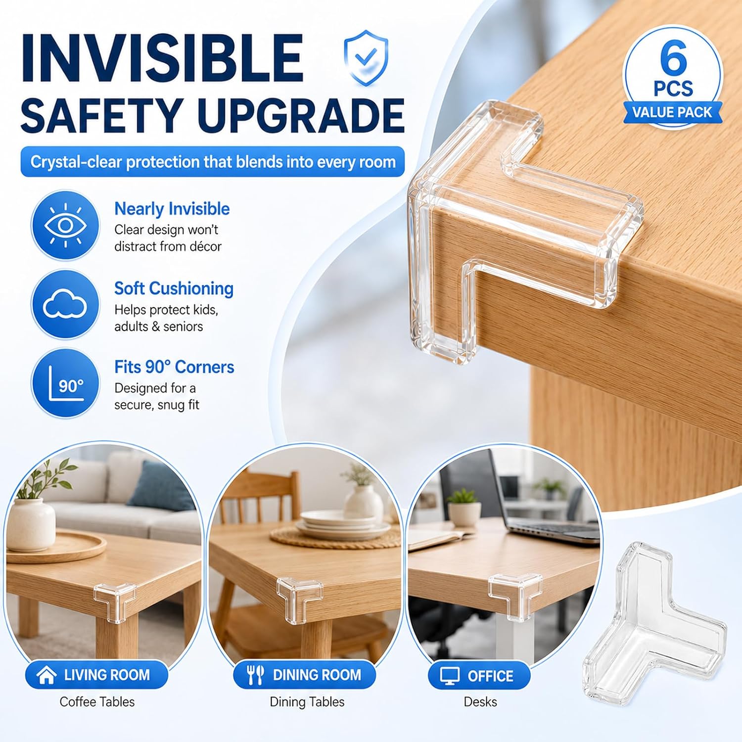 Baby Proofing Corner Protectors, 6 Pack Upgraded T-Shaped Clear Silicone Furniture Corner: image 5