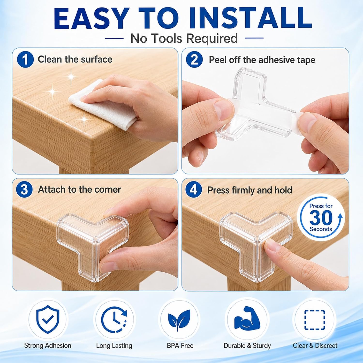 Baby Proofing Corner Protectors, 6 Pack Upgraded T-Shaped Clear Silicone Furniture Corner: image 6