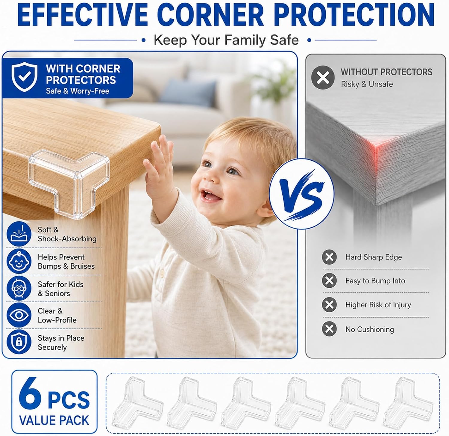 Baby Proofing Corner Protectors, 6 Pack Upgraded T-Shaped Clear Silicone Furniture Corner: image 7