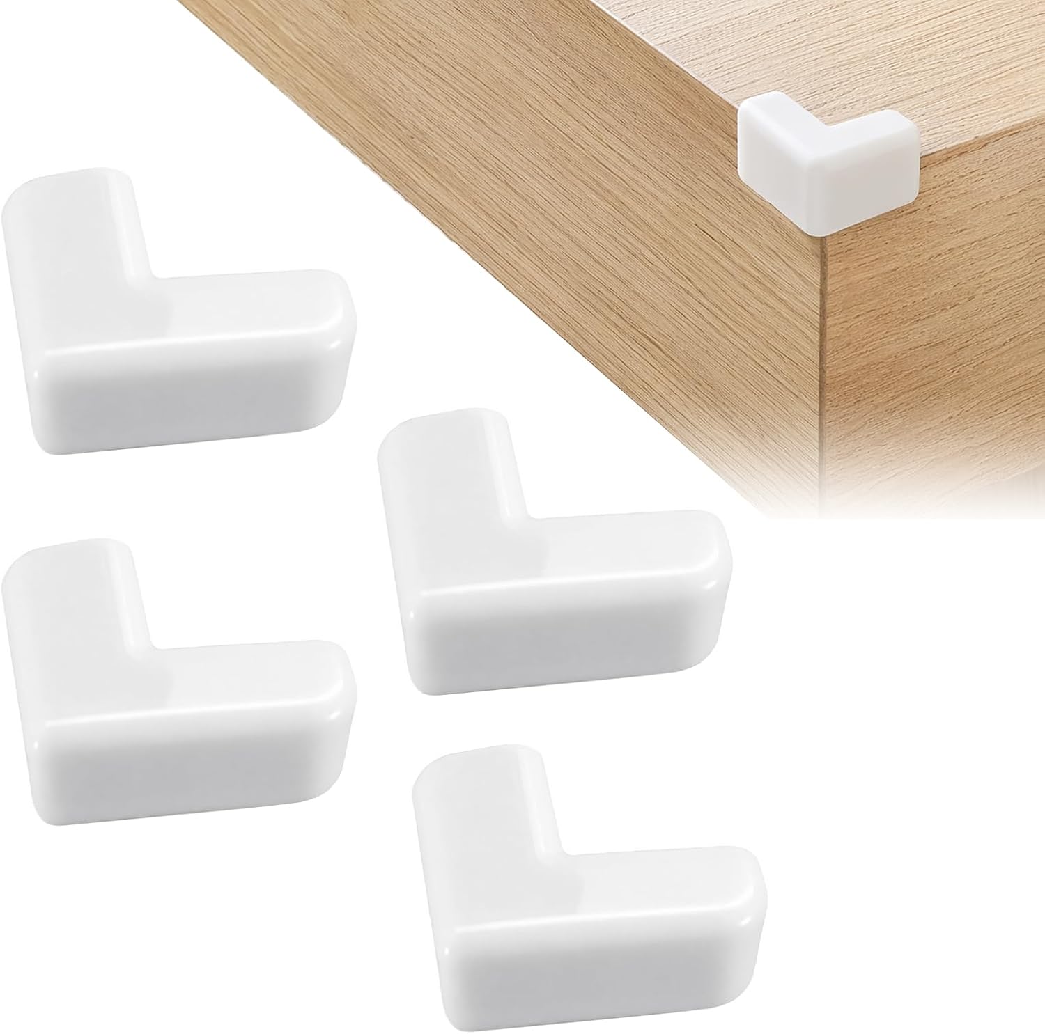 White Corner Protectors for Kids and Baby Proofing, 4-Pack Self-Adhesive Rubber Edge