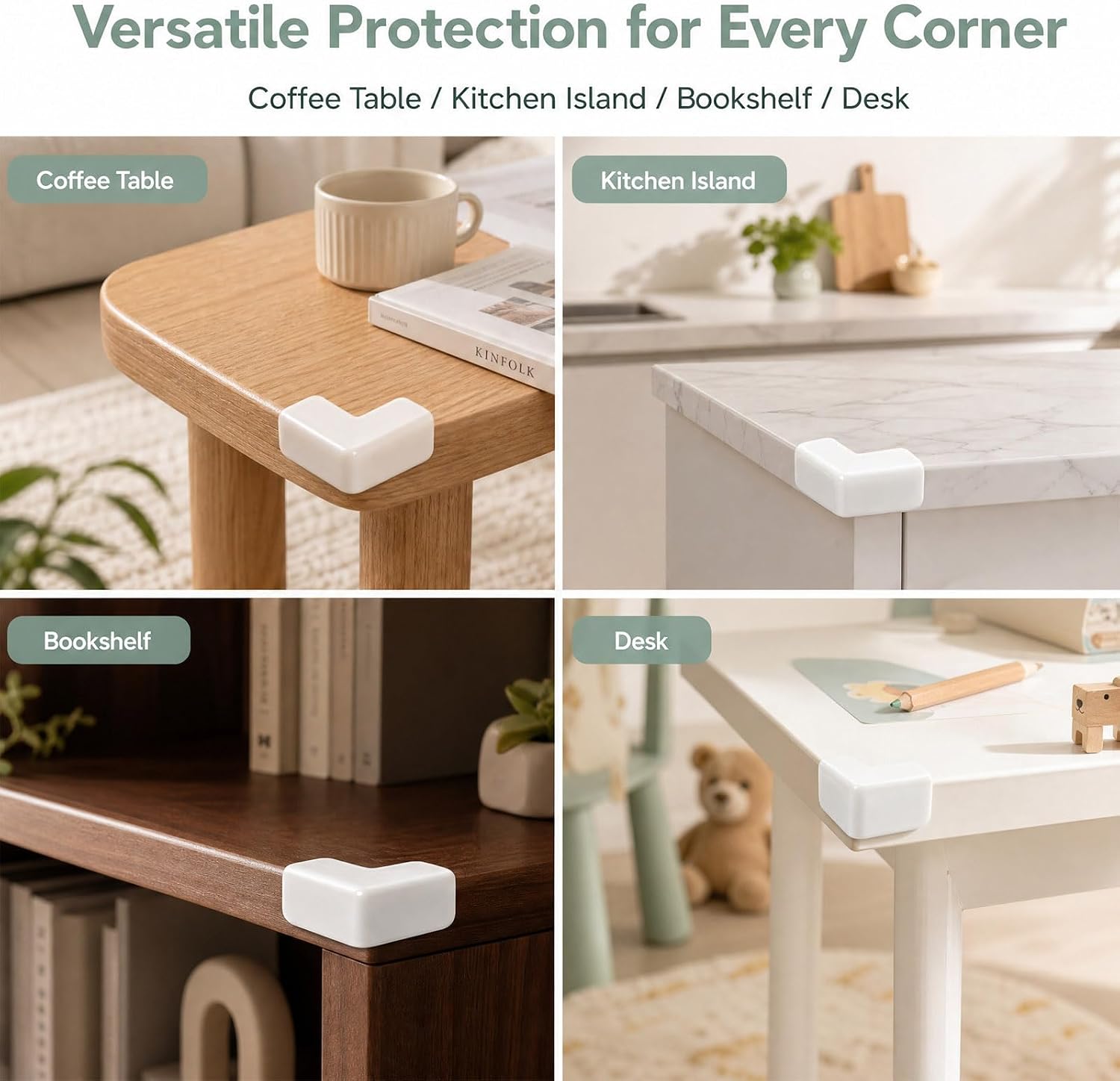 White Corner Protectors for Kids and Baby Proofing, 4-Pack Self-Adhesive Rubber Edge: image 4