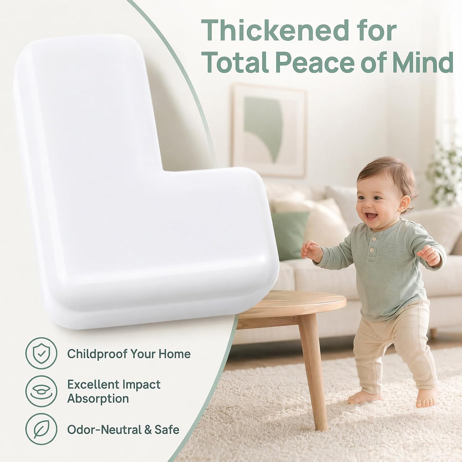 White Corner Protectors for Kids and Baby Proofing, 4-Pack Self-Adhesive Rubber Edge: image 5